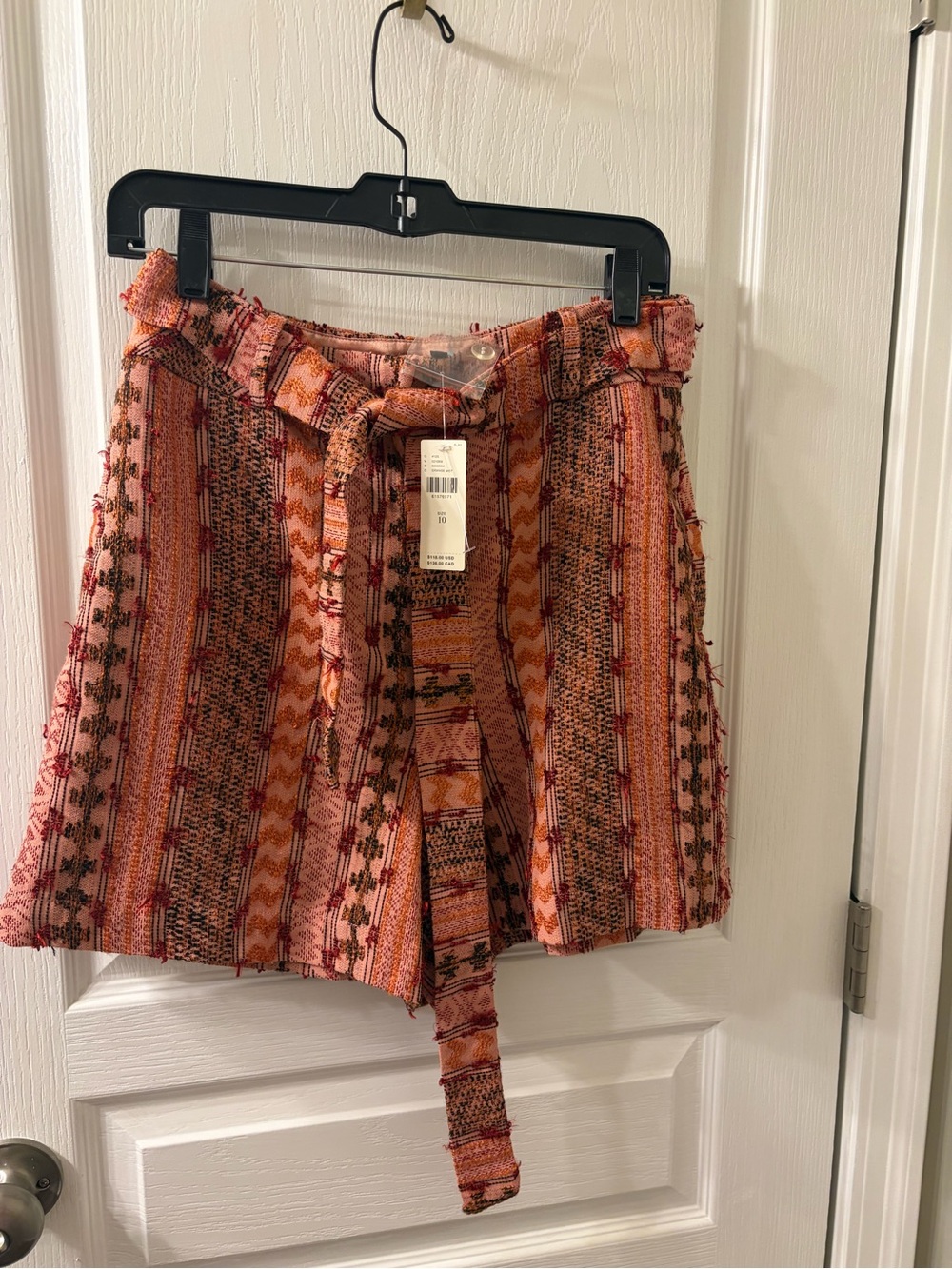 Anthropologie Pink and Orange Textured Tie-Waist Mini Shorts